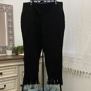 Women With Control Renee Greenstein Fringe Hem Pants 1XP Plus Size Black